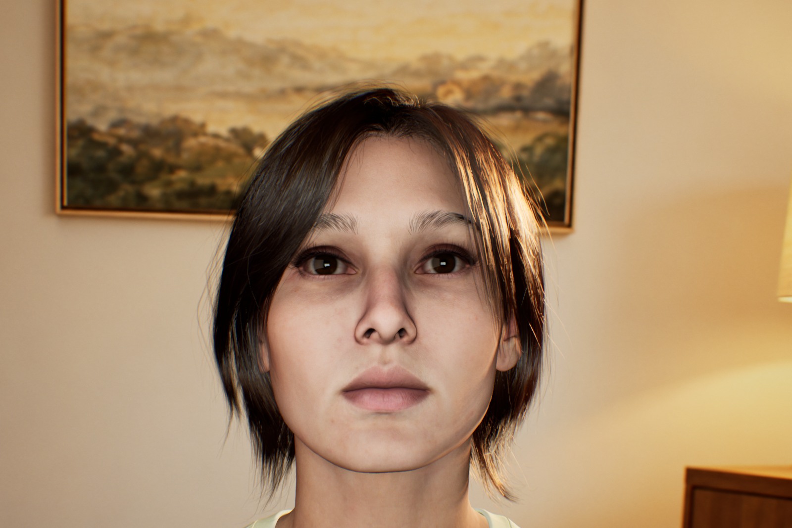 Paige, an AI interviewer, seated in her warm office